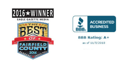 2016 Eagle Gazette Media Best of Fairfield County Badge and BBB accredited Business Badge